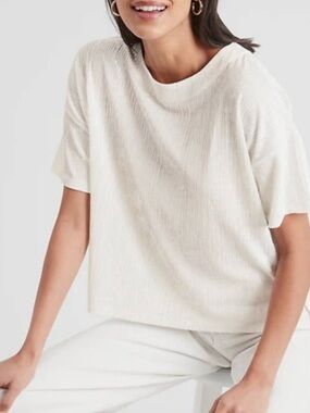 Banana Republic Ivory White Velvet Crinkle Short Sleeve Top XL